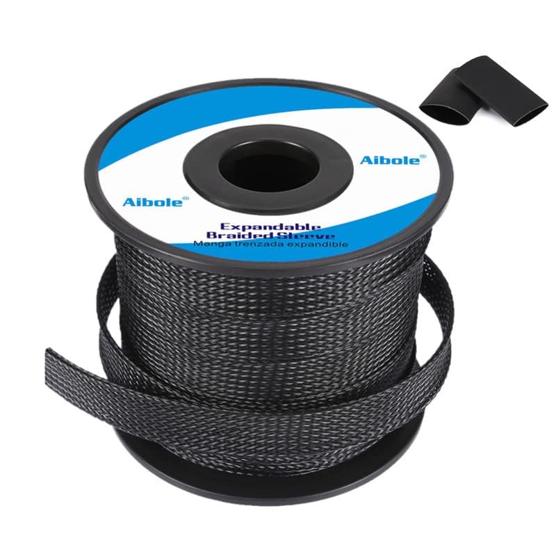 Aibole 100Ft-1/8inch PET Expandable Braided Wire Sleeving,Wire Loom Cable Sleeve for TV,Computer,Home Theater,Automotive,Home Industrial,Electrical Wires,Chemical,Protect Cat from Chewing Cords,Black - Image 2